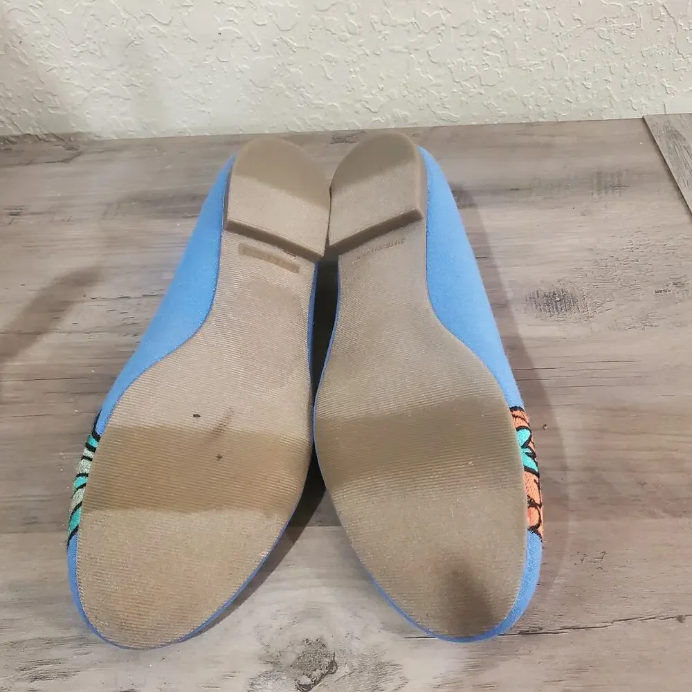 So Authentic Pineapple Flats Womens Size 9 Blue Canvas Slip On Embroidered Fruit